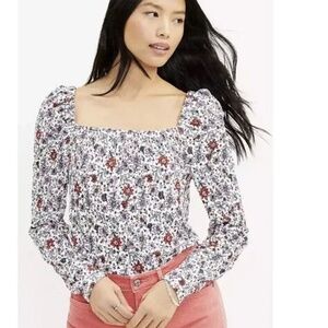 LOFT Bloom Smocked Square Neck Top